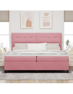 Letto a molle con materasso con led Rosa 200 x 200 cm Velluto