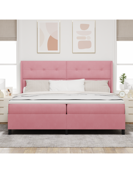 Letto a molle con materasso con led Rosa 200 x 200 cm Velluto