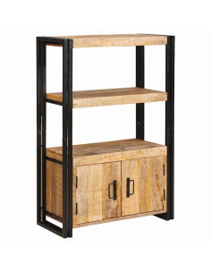 Libreria con Porte Legno Massello Grezzo di Mango e Metallo