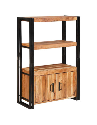 Libreria con Porte Marrone Legno massello di acacia e metallo