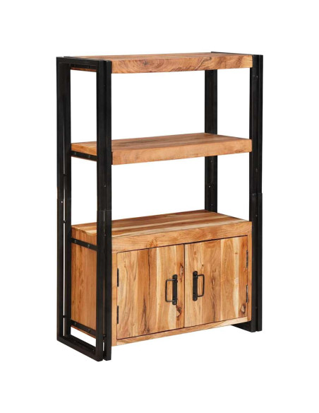 Libreria con Porte Marrone Legno massello di acacia e metallo