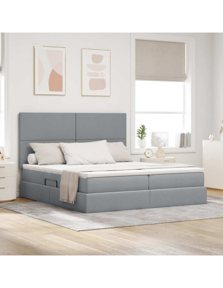 Letto con testiera Grigio chiaro 200 x 200 cm Tessuto