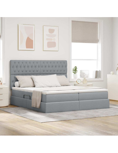 Letto con testiera Grigio chiaro 200 x 200 cm Tessuto