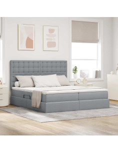 Letto con testiera Grigio chiaro 200 x 200 cm Tessuto