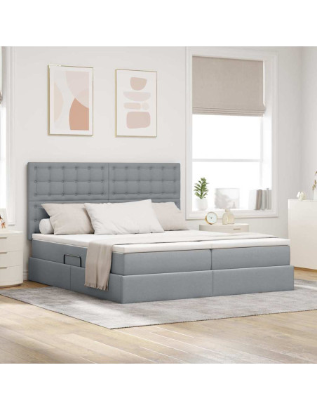 Letto con testiera Grigio chiaro 200 x 200 cm Tessuto