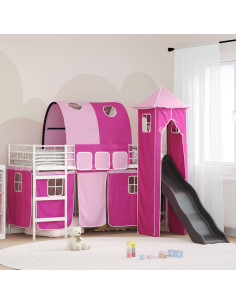 Struttura del letto loft per bambini Bianco e Rosa Metallo