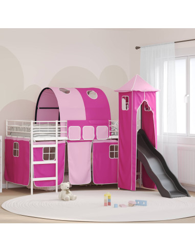 Struttura del letto loft per bambini Bianco e Rosa 107 x 200 cm