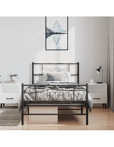 Giroletto con Testiera e Pediera Metallo Nero 100x200 cm