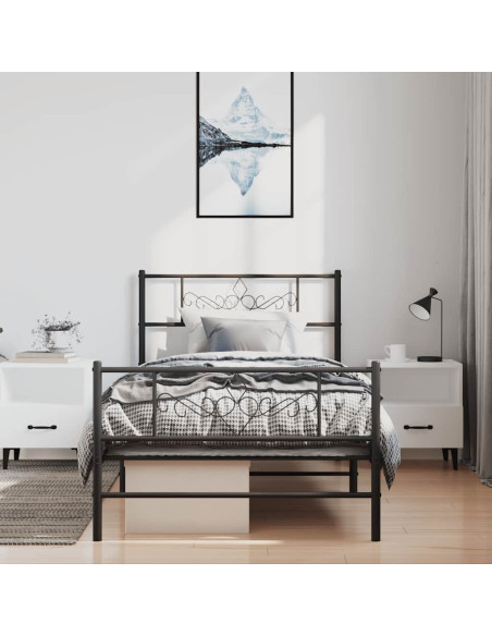 Giroletto con Testiera e Pediera Metallo Nero 100x200 cm