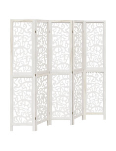 Divisorio Ambienti 5Pannelli Bianco Legno Massello di Paulownia