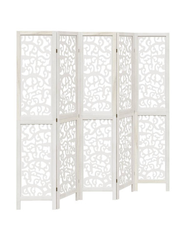 Divisorio Ambienti 5Pannelli Bianco Legno Massello di Paulownia