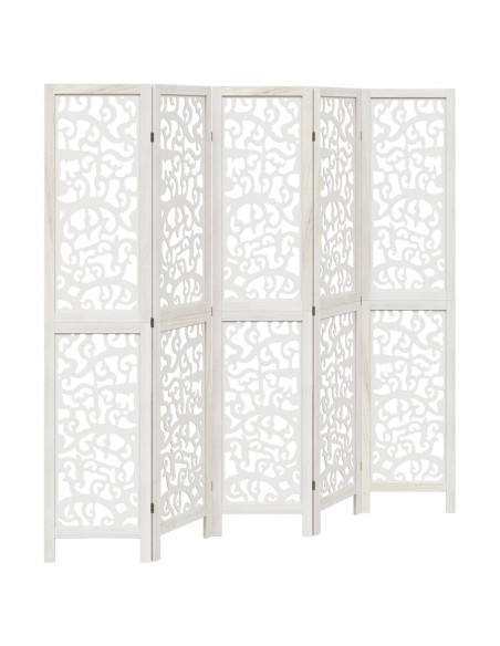 Divisorio Ambienti 5Pannelli Bianco Legno Massello di Paulownia