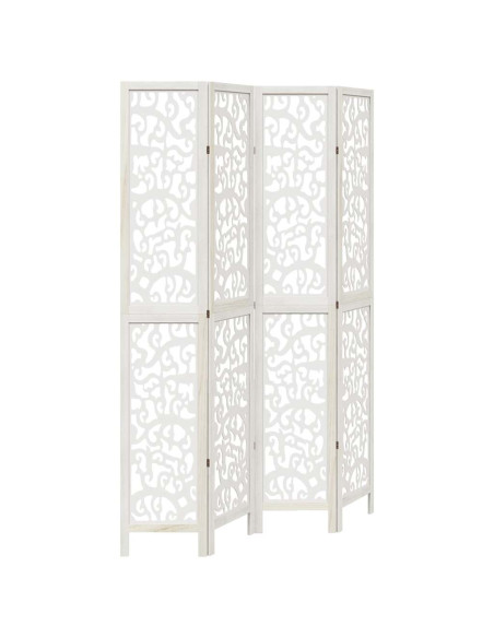 Divisorio Ambienti 4Pannelli Bianco Legno Massello di Paulownia