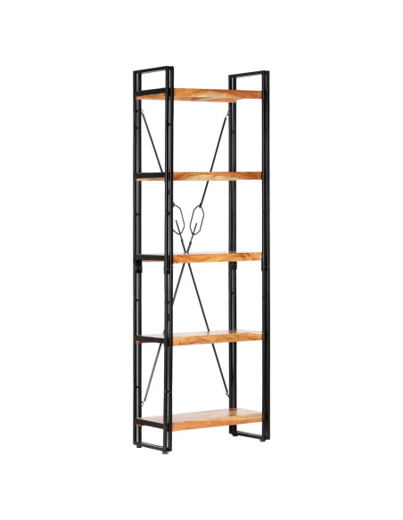 Libreria a 5 Ripiani 60x30x180 cm in Legno Massello di Acacia
