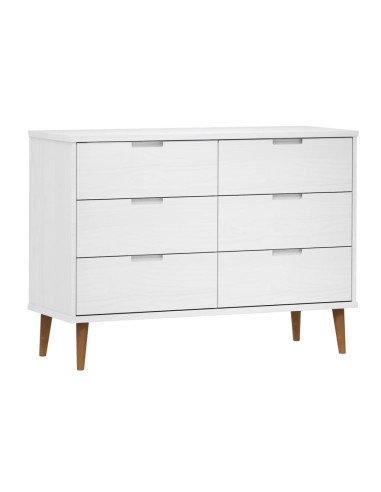 Cassettiera MOLDE Bianca 113x40x80 cm in Legno Massello di Pino