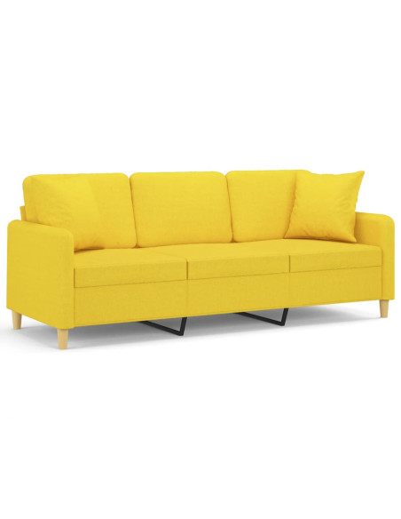 Divano a 3 Posti con Cuscini Giallo Chiaro 180 cm in Tessuto