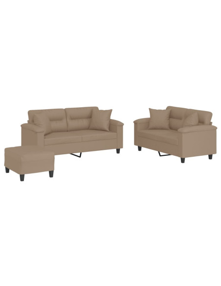 Set di Divani 3 pz con Cuscini Cappuccino in Similpelle