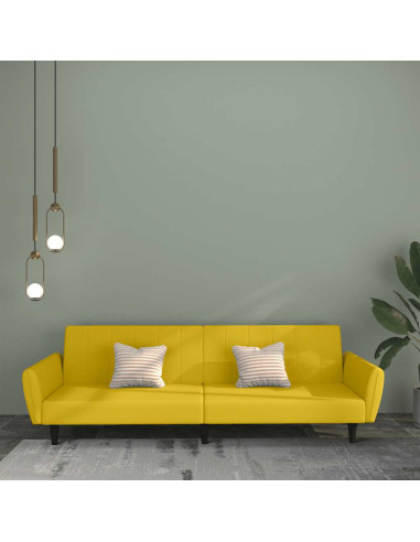 Divano Letto a 2 Posti Giallo in Velluto