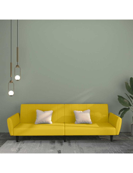 Divano Letto a 2 Posti Giallo in Velluto