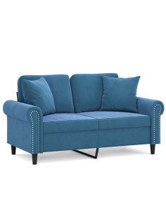 Divano a 2 Posti con Cuscini Blu 120 cm in Velluto