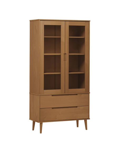 Vetrina MOLDE Marrone 90x35x175 cm in Legno Massello di Pino
