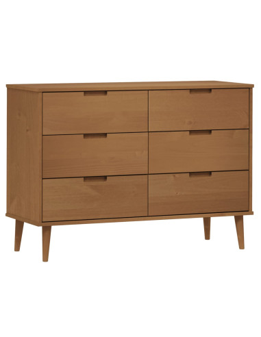 Cassettiera MOLDE Marrone 113x40x80cm in Legno Massello di Pino