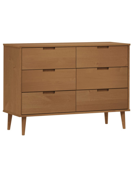Cassettiera MOLDE Marrone 113x40x80cm in Legno Massello di Pino