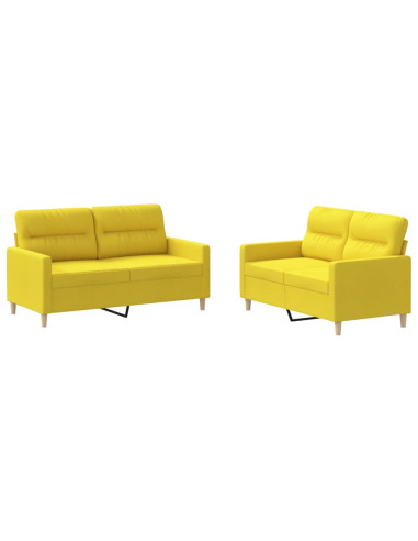 Set di Divani 2 pz con Cuscini Giallo Chiaro in Tessuto