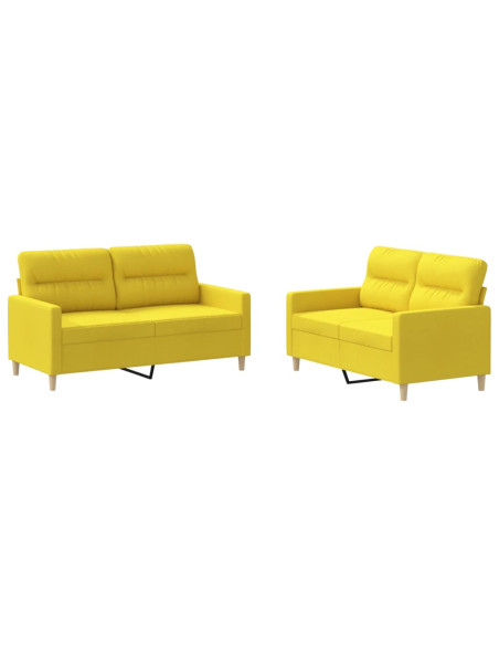 Set di Divani 2 pz con Cuscini Giallo Chiaro in Tessuto