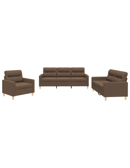 Set di Divani 3 pz con Cuscini Marrone in Tessuto