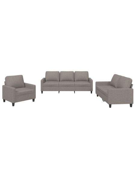 Set di Divani 3 pz con Cuscini Tortora in Tessuto