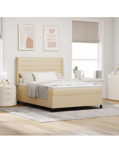 Letto a Sorgente LED con materasso Crema 140 x 200 cm Tessuto