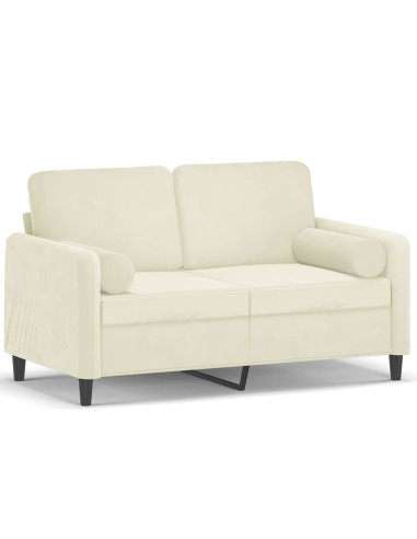 Divano a 2 Posti con Cuscini Crema 120 cm in Velluto