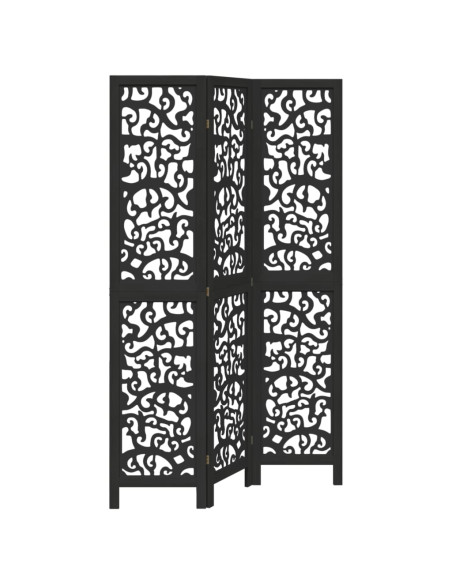 Divisorio Ambienti 3 Pannelli Nero Legno Massello di Paulownia