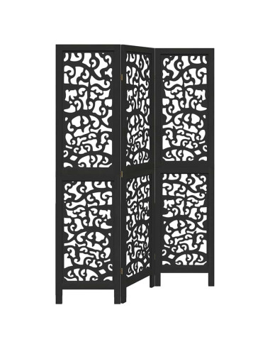Divisorio Ambienti 3 Pannelli Nero Legno Massello di Paulownia