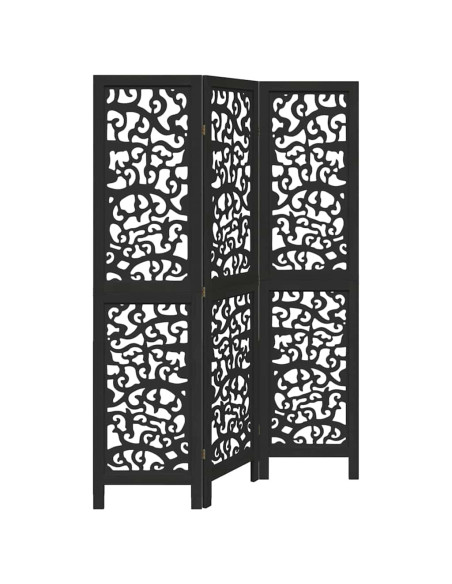 Divisorio Ambienti 3 Pannelli Nero Legno Massello di Paulownia