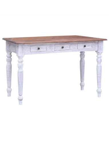 Scrivania con Cassetti Bianca 117x57x75 cm Massello di Mogano