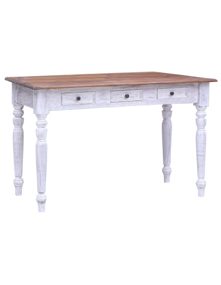 Scrivania con Cassetti Bianca 117x57x75 cm Massello di Mogano