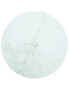 Piano per Tavolo Bianco Ø90x1 cm Vetro Temperato Design Marmo