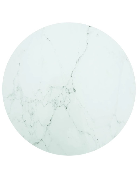 Piano per Tavolo Bianco Ø90x1 cm Vetro Temperato Design Marmo