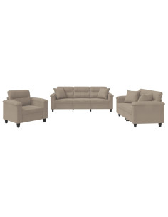 Set Divani 3 pz con Cuscini tortora in Tessuto Microfibra