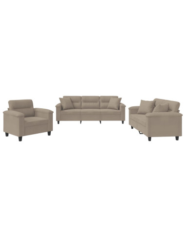 Set Divani 3 pz con Cuscini tortora in Tessuto Microfibra