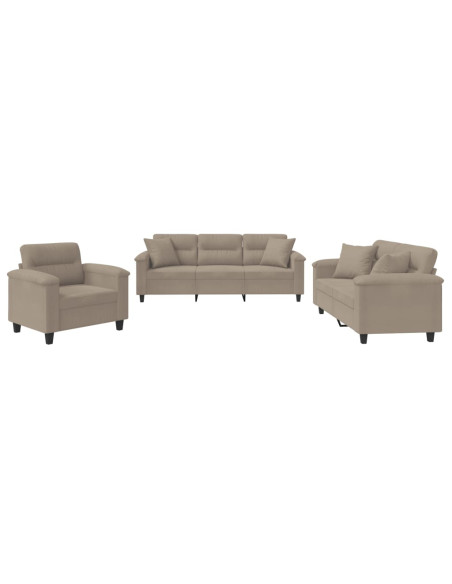 Set Divani 3 pz con Cuscini tortora in Tessuto Microfibra