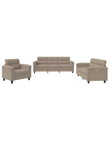 Set Divani 3 pz con Cuscini Tortora in Tessuto Microfibra