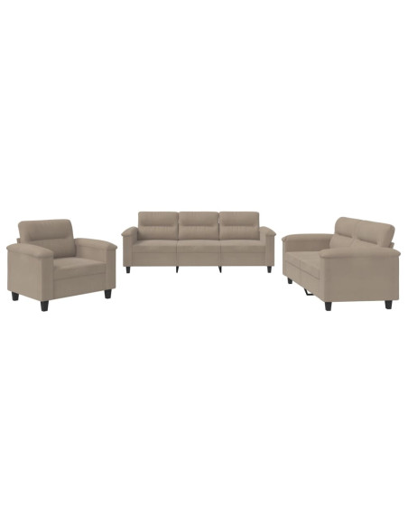 Set Divani 3 pz con Cuscini Tortora in Tessuto Microfibra