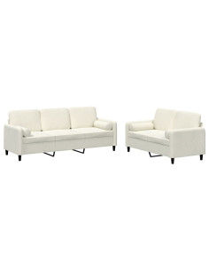 Set di Divani 2 pz con Cuscini Crema in Velluto