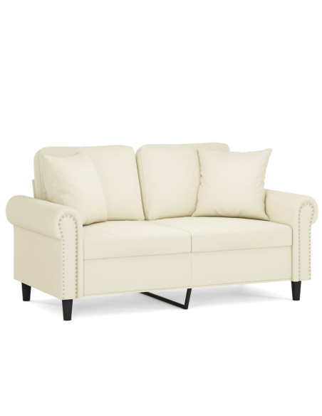 Divano a 2 Posti con Cuscini Crema 120 cm in Velluto