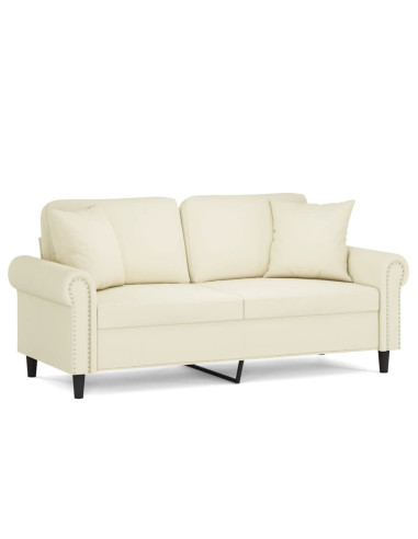 Divano a 2 Posti con Cuscini Crema 140 cm in Velluto