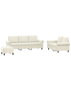 Set di Divani 3 pz con Cuscini Crema in Velluto