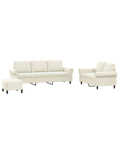 Set di Divani 3 pz con Cuscini Crema in Velluto